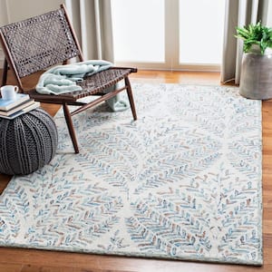 Capri Ivory/Blue 4 ft. x 6 ft. Geometric Leaf Area Rug