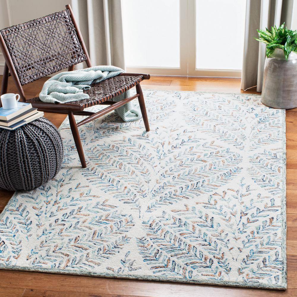 Capri Blue and Ivory Hand-Tufted Wool Square Rug