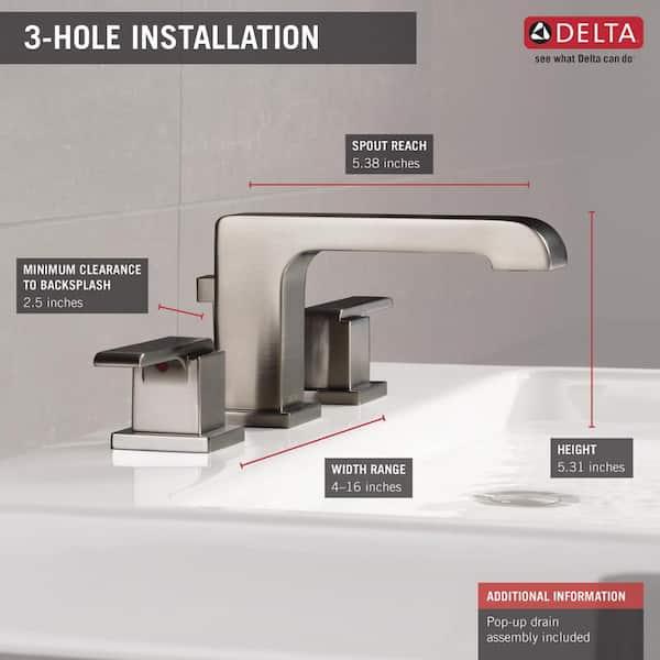 Delta 3567-MPU-DST Ara 8 in Widespread 2-Handle Bathroom Faucet w/ Metal Drain 
