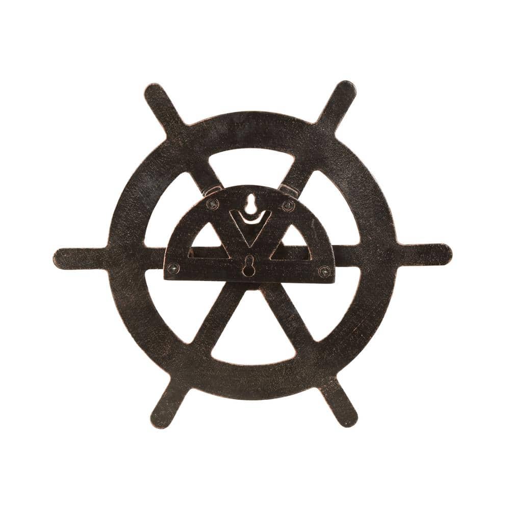 20 in. Antique Bronze Hose Holder, Outdoor Shiny Copper Aluminum Ship Wheel