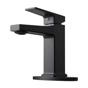 Matte Black Single Handle Bathroom Faucet 4. 14in Height with Deck Plate for 1 or 3 Holes 1.5 GPM for Vanity or RV Use