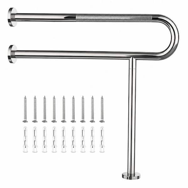 31.3 in. Toilet Grab Bar with Anti-Slip Knurled Grip and Leg, Stainless Steel Safety Support Bar for Disabled