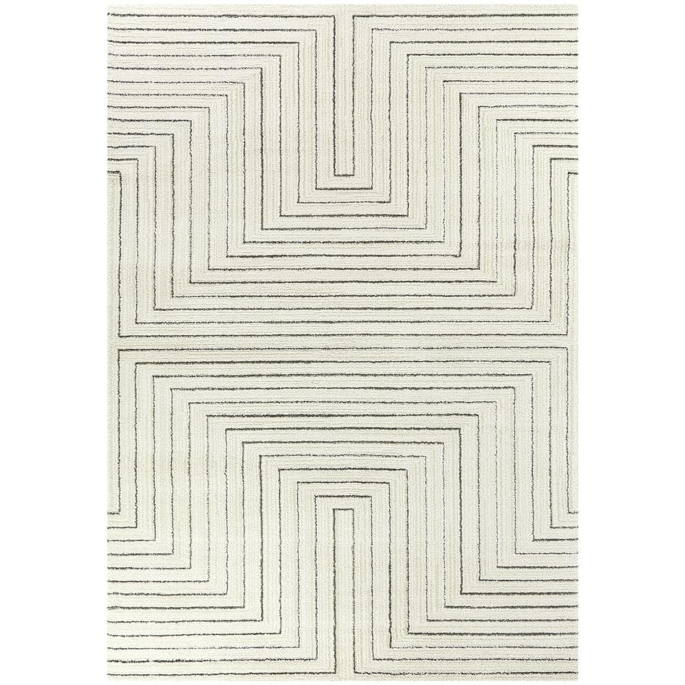 Luxurious Carmody Cream Geometric Synthetic Area Rug 5'3" x 7'