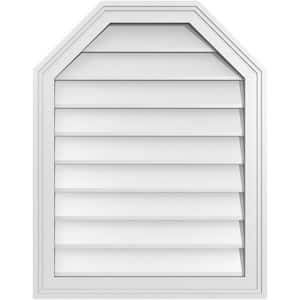 22 in. x 28 in. Octagonal Top Surface Mount PVC Gable Vent: Decorative with Brickmould Frame