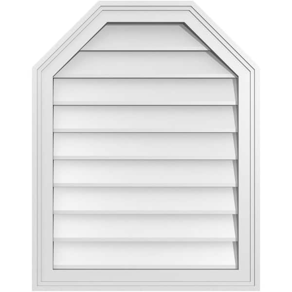 Ekena Millwork 22 in. x 28 in. Octagonal Top Surface Mount PVC Gable Vent: Decorative with Brickmould Frame