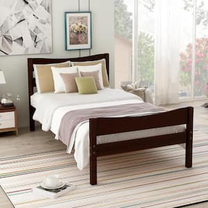 Espresso Brown Wood Frame Twin Size Platform Bed with Curve-lined Headboard and Footboard