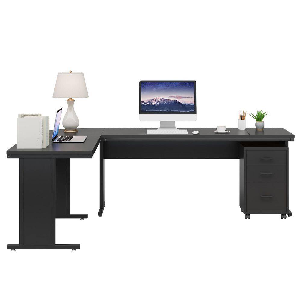 Capen 83 in. L-Shaped Black Wood Computer Desk Reversible Executive Office Desk Corner Computer Table for Home Office