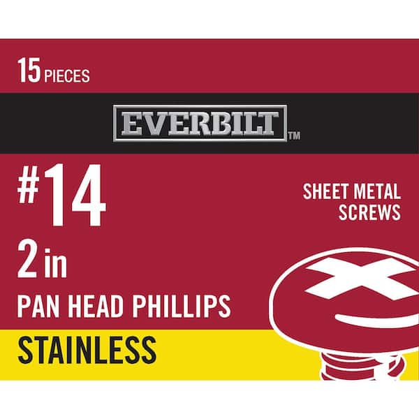 Everbilt #14 x 2 in. Stainless Steel Phillips Pan Head Sheet Metal Screw (15-Pack)