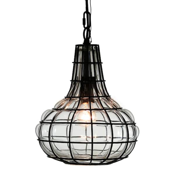 Warehouse of Tiffany Zhosh 1-Light Black Glass Blown Metal Pendant