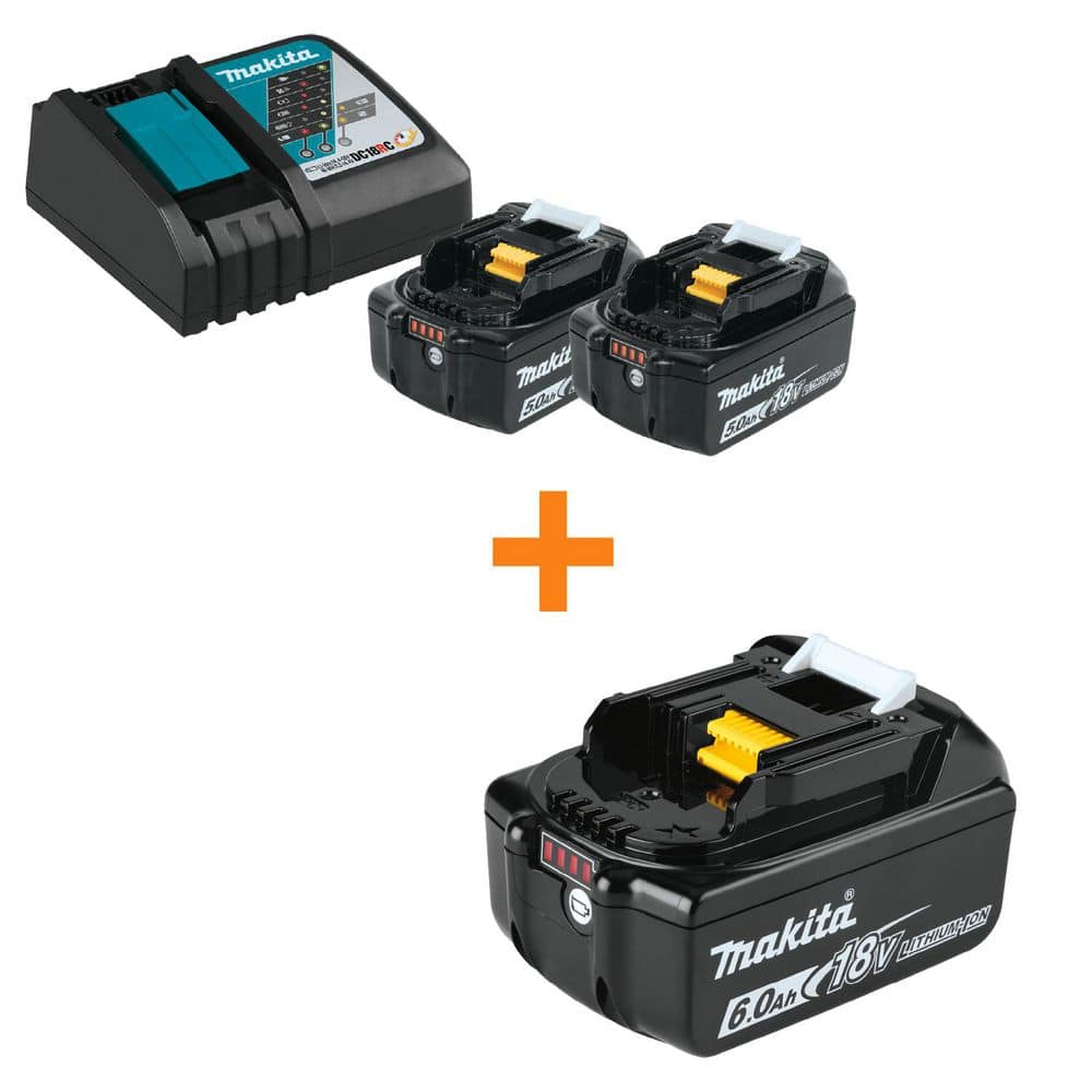 Makita 18-Volt LXT Lithium-Ion Battery and Rapid Optimum Charger Starter Pack (5. 0Ah) with 18V LXT Lithium-Ion 6.0 Ah Battery