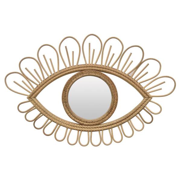 THREE HANDS Wall Decorative Mirror in Brown Natural Fiber 23in L x 1in W x 15in H