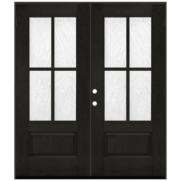 72 in. x 80 in. Regency 3/4-Lite 4SDL Brook Deco Glass RHOS Onyx Fiberglass Double Prehung Front Door 4-9/16 in. Jamb