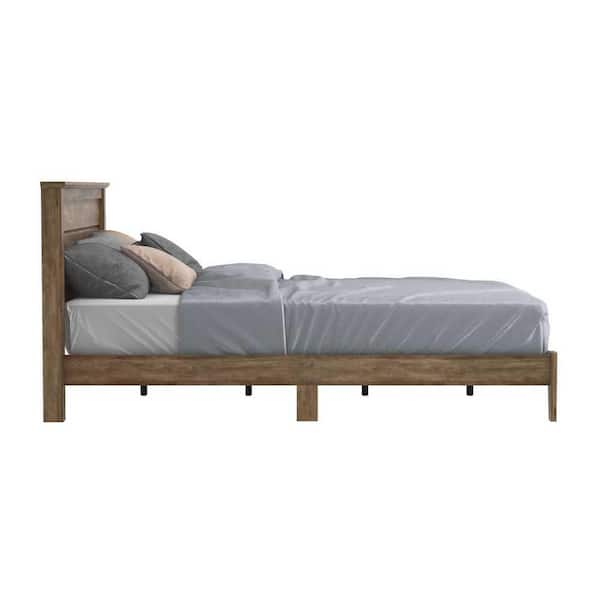 GALANO Beige Harlowin Knotty Oak Wood Frame Queen Platform Bed 