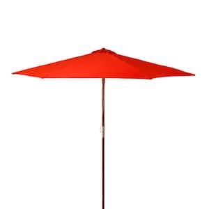9 ft. Classic Wood Market Patio Umbrella in Red Polyester