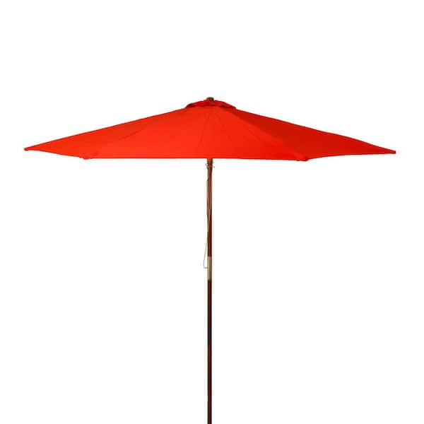 DestinationGear 9 ft. Classic Wood Market Patio Umbrella in Red Polyester