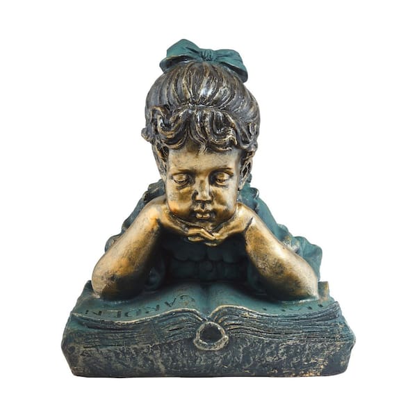 16 in. Tall Indoor/Outdoor Girl Laying Down Reading Book Statue Set Yard Art Decoration
