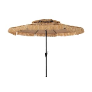 10 ft. Outdoor Double Layer Hawaiian Style Market Umbrella in Brown with Crank Tilt and 8 Ribs