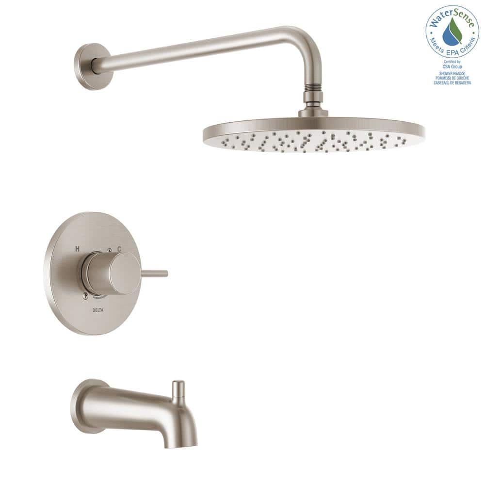 Brushed Nickel Modern Raincan Tub and Shower Faucet Set