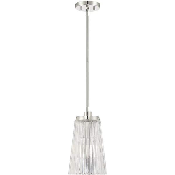 Savoy House Chantilly 8 in. W x 13 in. H 1-Light Polished Nickel Statement Pendant Light with Clear Ribbed Glass Shade