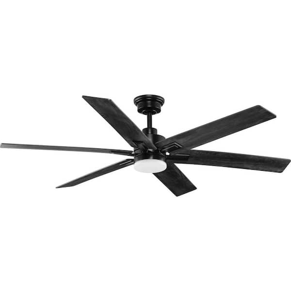 Progress Lighting Dallam 60 in. Indoor Integrated LED Matte Black Modern Ceiling Fan with Remote Included for Living Room and Bedroom