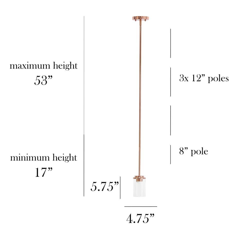 5.75" Rose Gold Clear Glass Adjustable Pendant Light