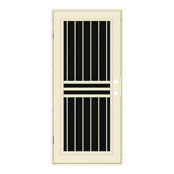 Unique Home Designs 30 in. x 80 in. Plain Bar Beige Hammer Right-Hand Surface Mount Aluminum Security Door with Charcoal Insect Screen