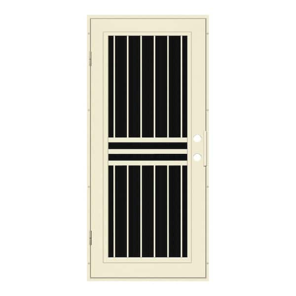 Unique Home Designs 32 in. x 80 in. Plain Bar Beige Hammer Right-Hand Surface Mount Aluminum Security Door with Charcoal Insect Screen