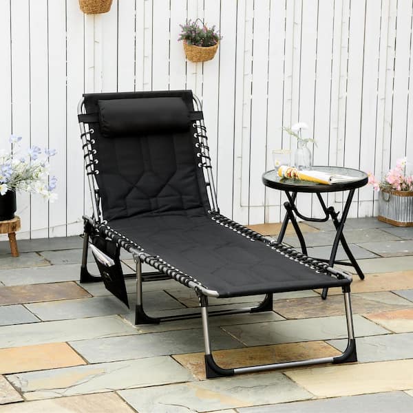 Metal Outdoor Folding Chaise Lounge Chair Foldable Patio Recliner with Pillow Storage Bag in Blue L62 LOUNG BLU The Home Depot