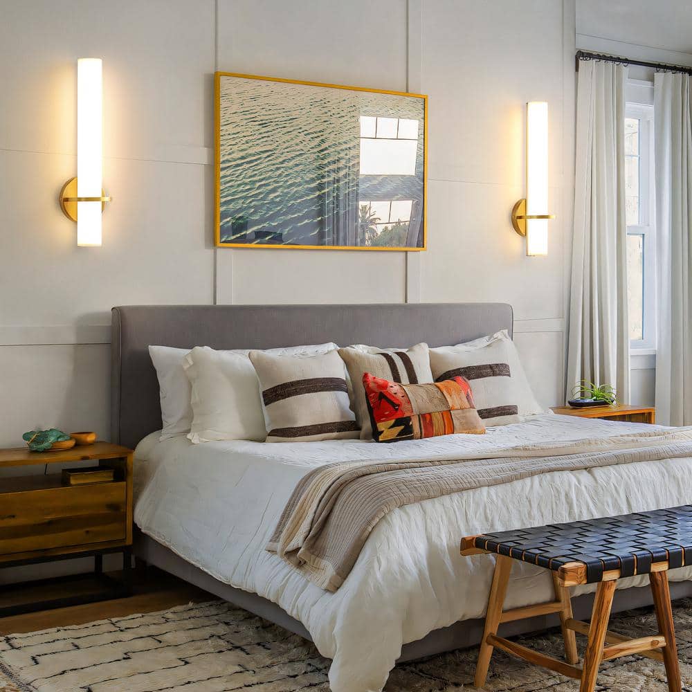 Gold Cylinder Dimmable LED Wall Sconce with Frosted Acrylic Shade