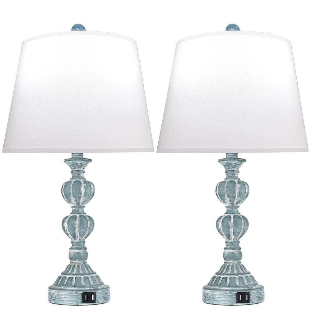 23 in.Modern Touch Table Lamp Set of 2, 3-Way Dimmable with USB Ports, Blue