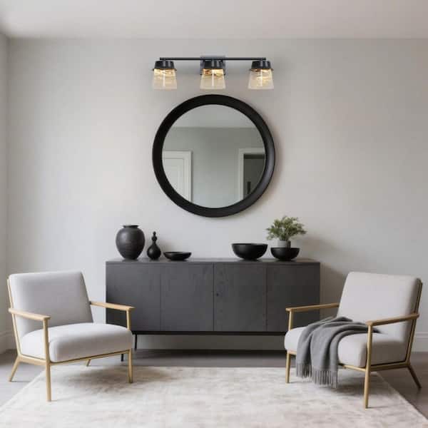 22.6 in. 3-Light Spray Paint Black Integrated LED Modern Indoor Applique Murale Bedroom Vanity Lights With 3-CCT