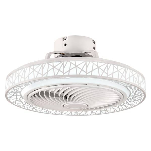 OUKANING 18.5 in Modern Integrated LED Bird Nest Shaped Semi Flush Mount 3 Colors Dimmable White Ceiling Fan with Remote Control
