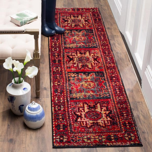 Vintage Hamadan Red/Multi 2 ft. x 16 ft. Medallion Border Runner Rug