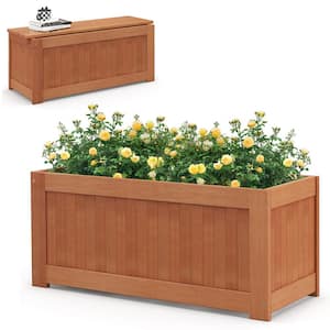 38 in. x 18 in. Hardwood Outdoor Planter Box with Seat 2-in-1 Wooden Raised Garden Bed and Bench
