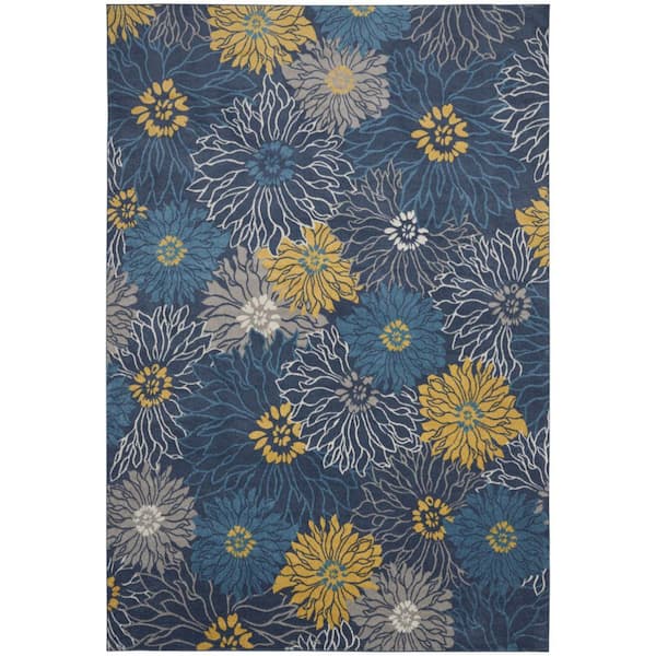 9 X 12 Blue Floral Washable Area Rug Runner Rug