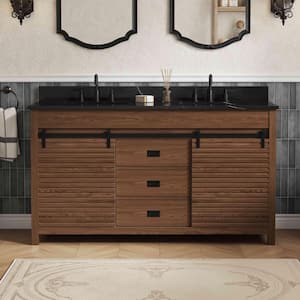 Harris 61 in. Double Sink Freestanding Brown Bath Vanity with Black Sintered Stone Top and Backsplash Assembled