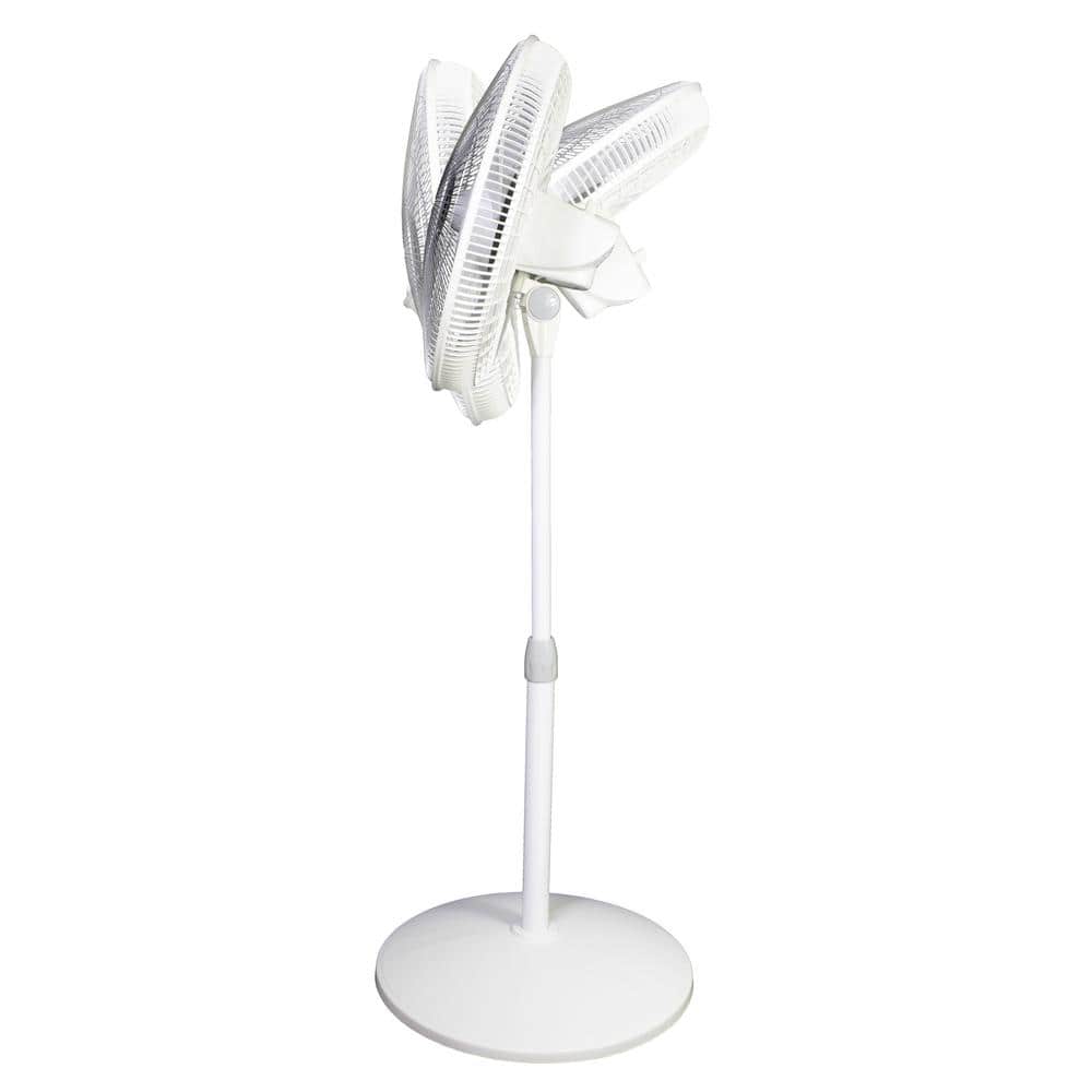 18-Inch White Adjustable Oscillating Pedestal Fan with Three Speeds