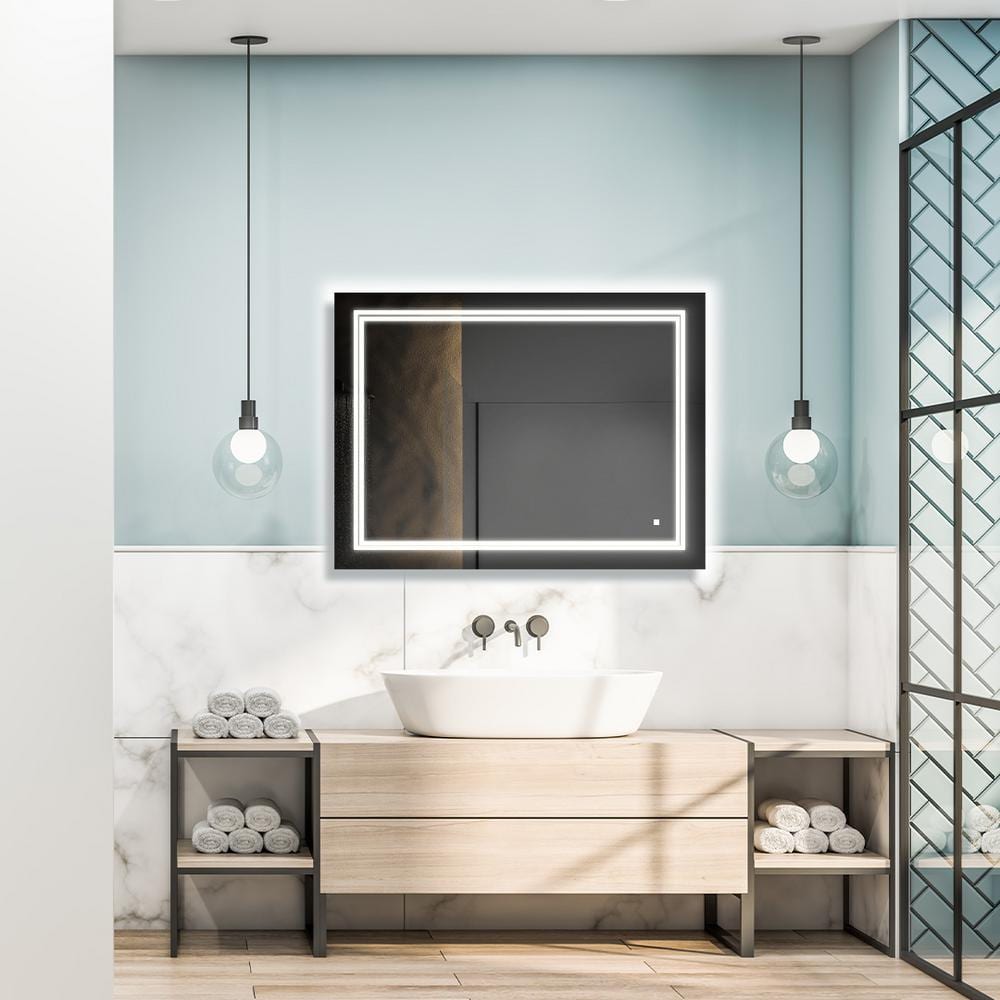 Sleek Soho 48"x36" Silver LED Lighted Bathroom Vanity Mirror with Defogger and Dimmable Lighting