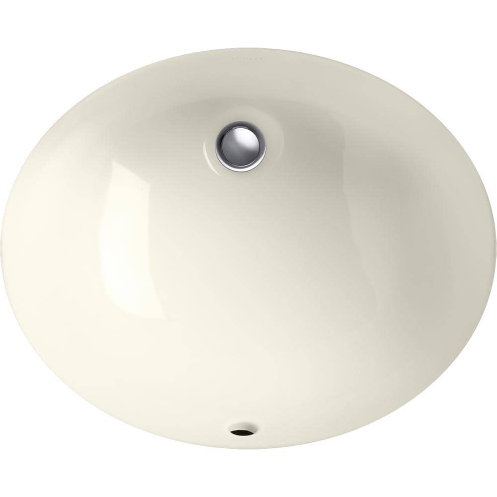 Biscuit Ceramic Oval Undermount Bathroom Sink with Overflow