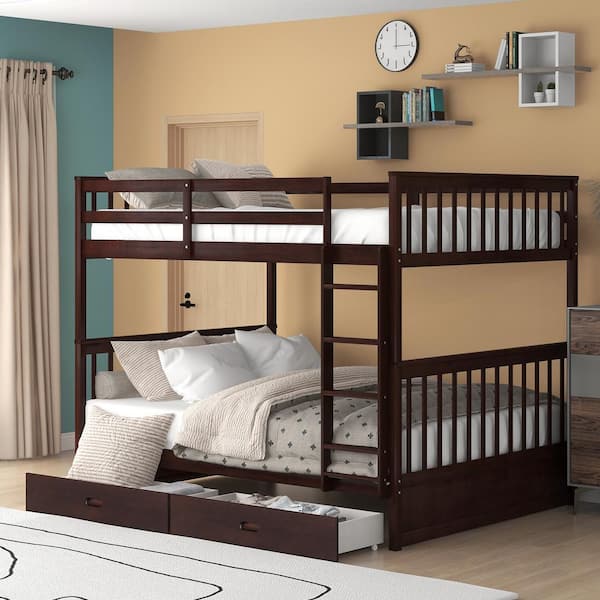Polibi Espresso Full-Over-Full Bunk Bed with Ladders and 2 Storage Drawers