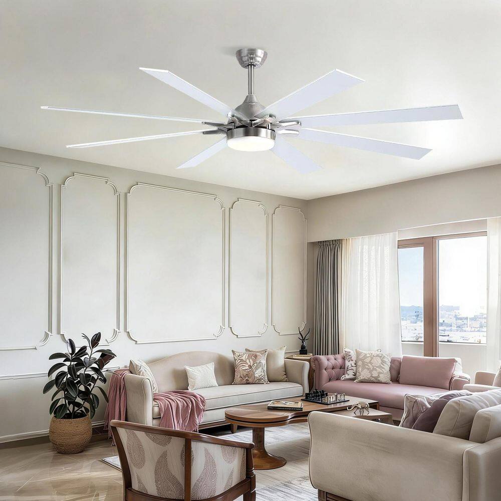 72 in. Indoor/Outdoor Silver Modern Ceiling Fan with Light Remote 6 Speed Reversible Quiet DC Motor Downrod price history on PriceWatchPro