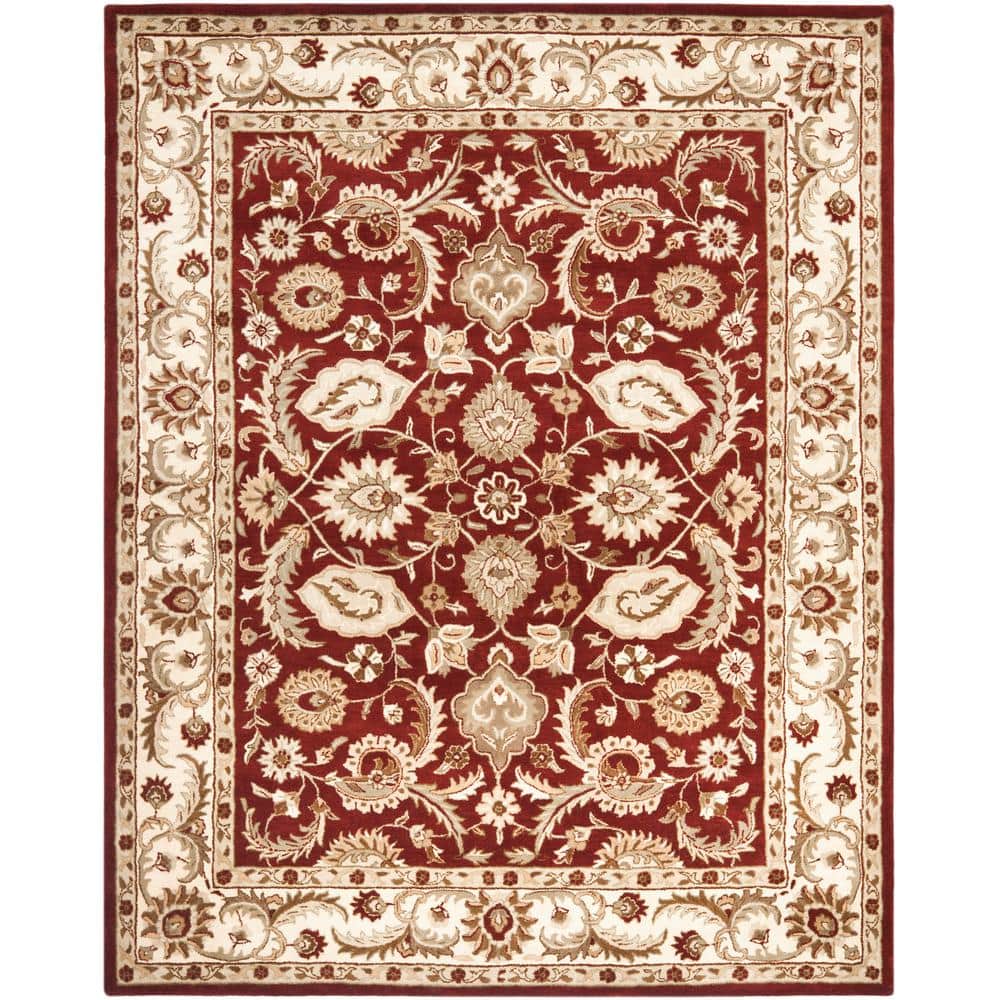 Ivory and Red Hand-Tufted Wool Area Rug, 8' x 10'