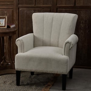 Cream Accent Rivet Tufted Polyester Armchair