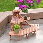 38 in. x 24 in. Medium Brown Solid Wood 3-Tier Quarter Round Plant Stand