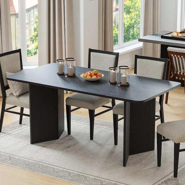 Dovelina Brix Modern Rectangle Black Wood Top 67 in. Double Pedestal Base Dining Table Seats 6