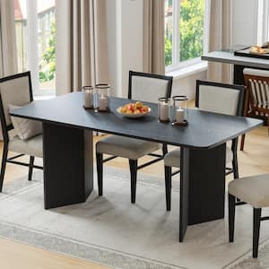 Brix Modern Rectangle Black Wood Top 67 in. Double Pedestal Base Dining Table Seats 6