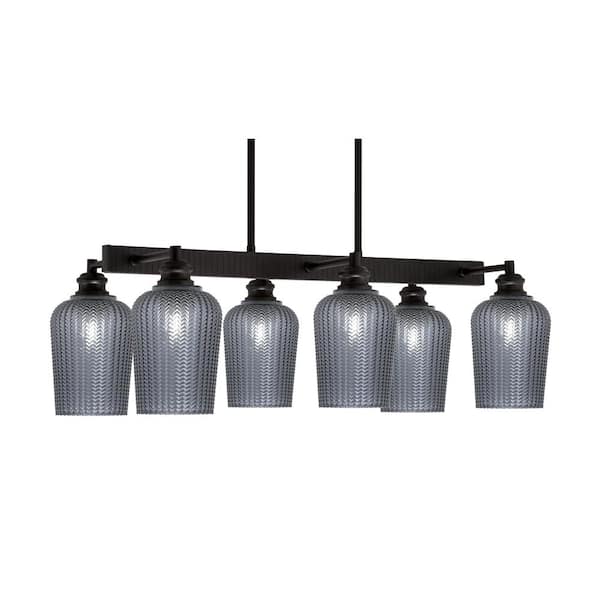 Unbranded Albany 6 Light Espresso Downlight Chandelier, Linear Chandelier for the Kitchen with Smoke Textured Glass Shades