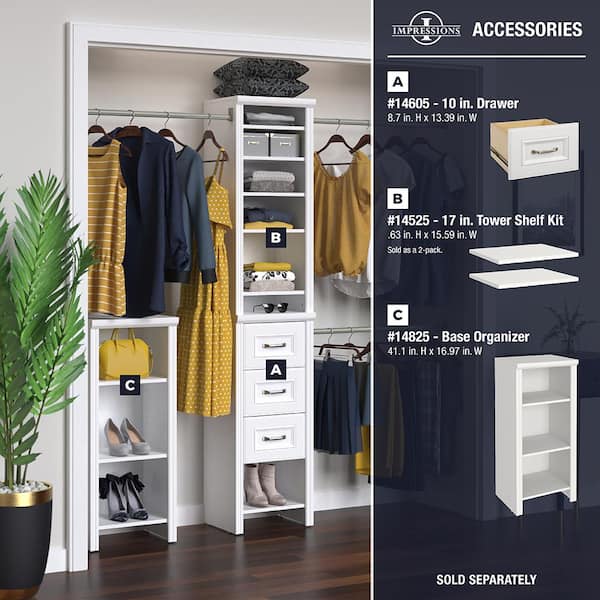 ClosetMaid 14855 Impressions Narrow 48 in. W - 112 in. W White Wood Closet System - 3