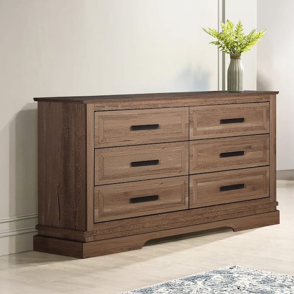 New Classic Furniture Coventry Hall Pecan Wood 6-Drawer 60.43 in. Wide Dresser