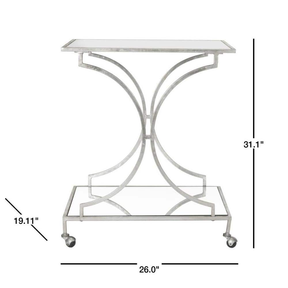 Transitional Silver Mirrored Glass 2-Tier Bar Cart with Storage